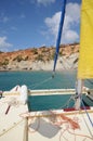 Sailing Catamaran with yellow sails in Ibiza Spain Royalty Free Stock Photo